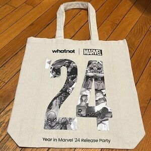 Marvel x Whatnot 2024 Tote bag limited October launch NY 14x14.5 Spidey Deadpool